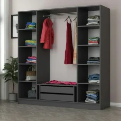 Armoire penderie design gris 4 portes vitrées H 190 cm BYRON