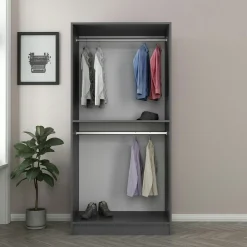 Armoire penderie design gris rainuré - 2 portes BYRON