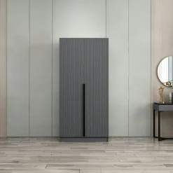 Armoire penderie design gris rainuré - 2 portes BYRON