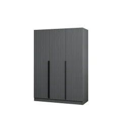 Armoire penderie design 3 portes grises rainurées BYRON