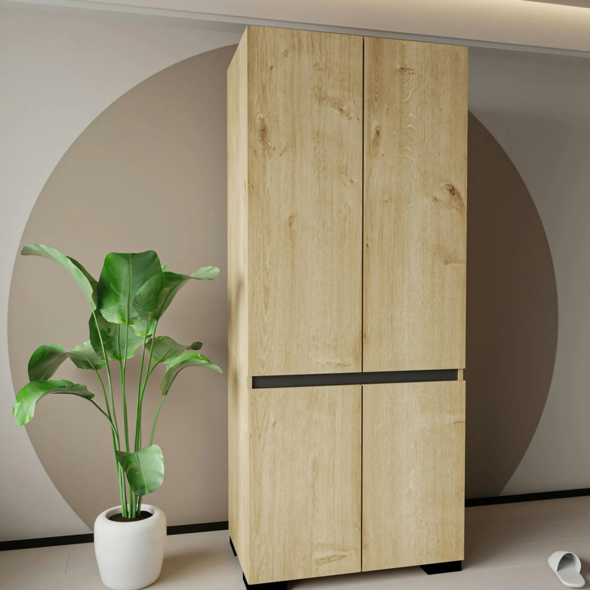 Armoire penderie effet bois détail gris, 1 étagère BYRON