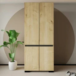 Armoire penderie effet bois détail gris, 1 étagère BYRON