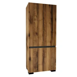 Armoire penderie effet noyer détail gris, 2 étagères BYRON