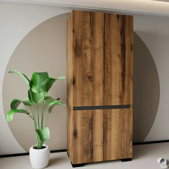Armoire penderie effet noyer détail gris, 2 étagères BYRON