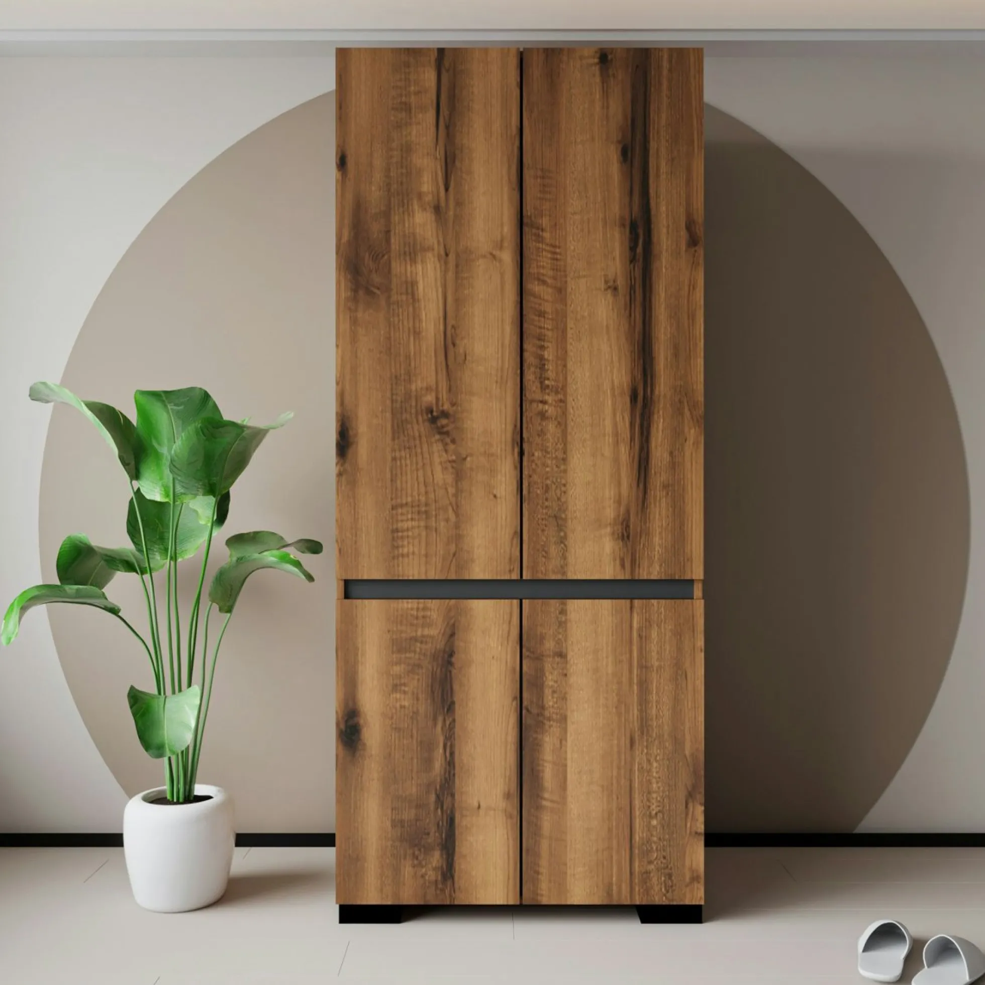 Armoire penderie effet noyer détail gris, 2 étagères BYRON