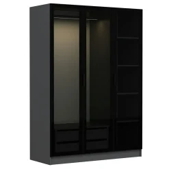 Armoire penderie grise design, 3 portes vitrées BYRON
