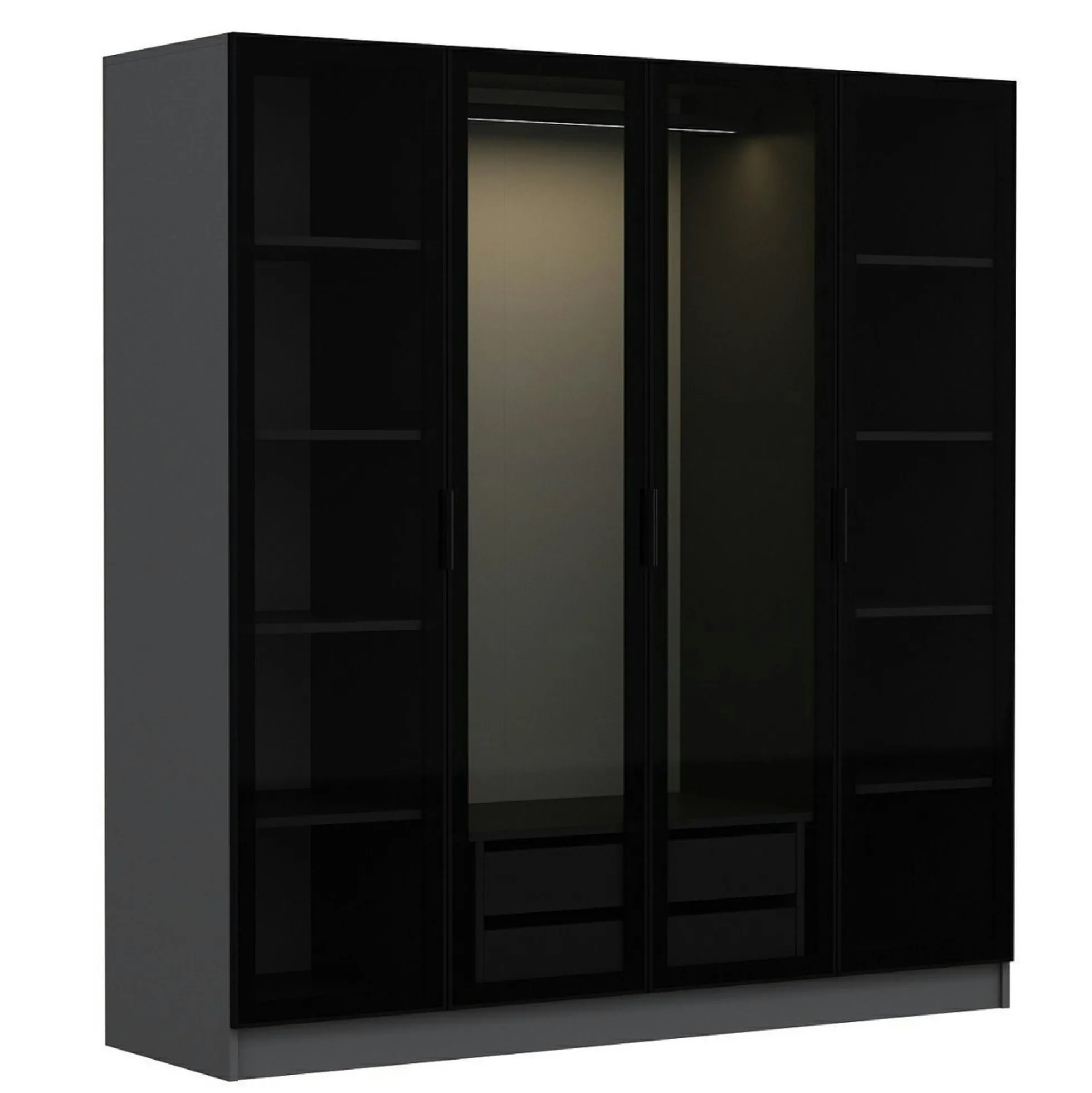 Armoire penderie grise 4 portes verre H 210 cm BYRON