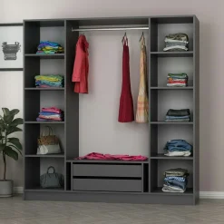 Armoire penderie grise 4 portes verre H 210 cm BYRON