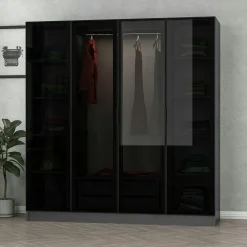 Armoire penderie grise 4 portes verre H 210 cm BYRON