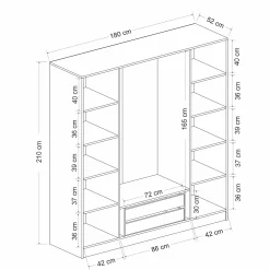 Armoire penderie grise 4 portes verre H 210 cm BYRON