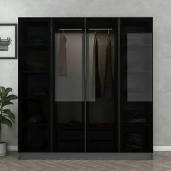 Armoire penderie grise 4 portes verre H 210 cm BYRON