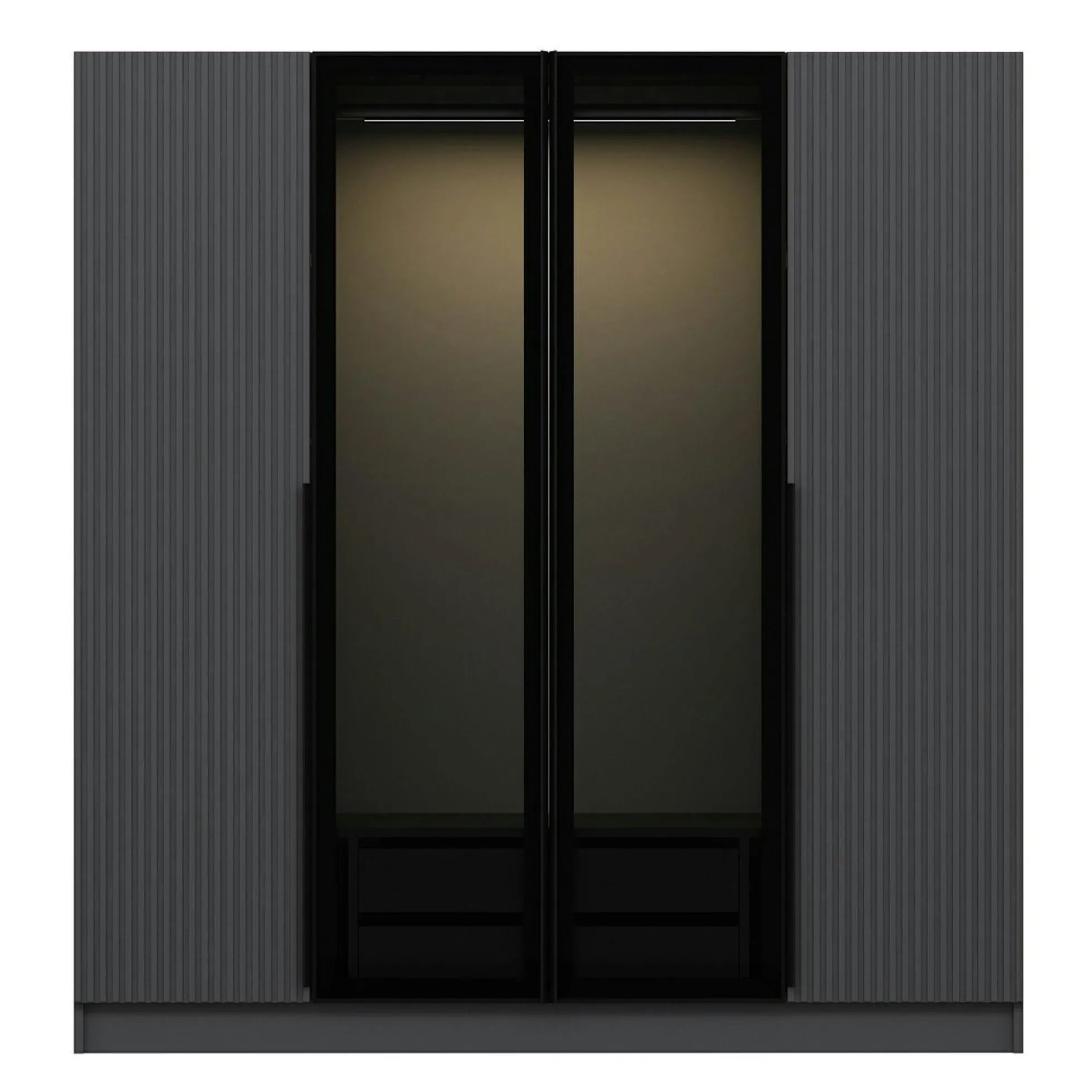 Armoire penderie grise 2 portes rainurées 2 vitrées BYRON