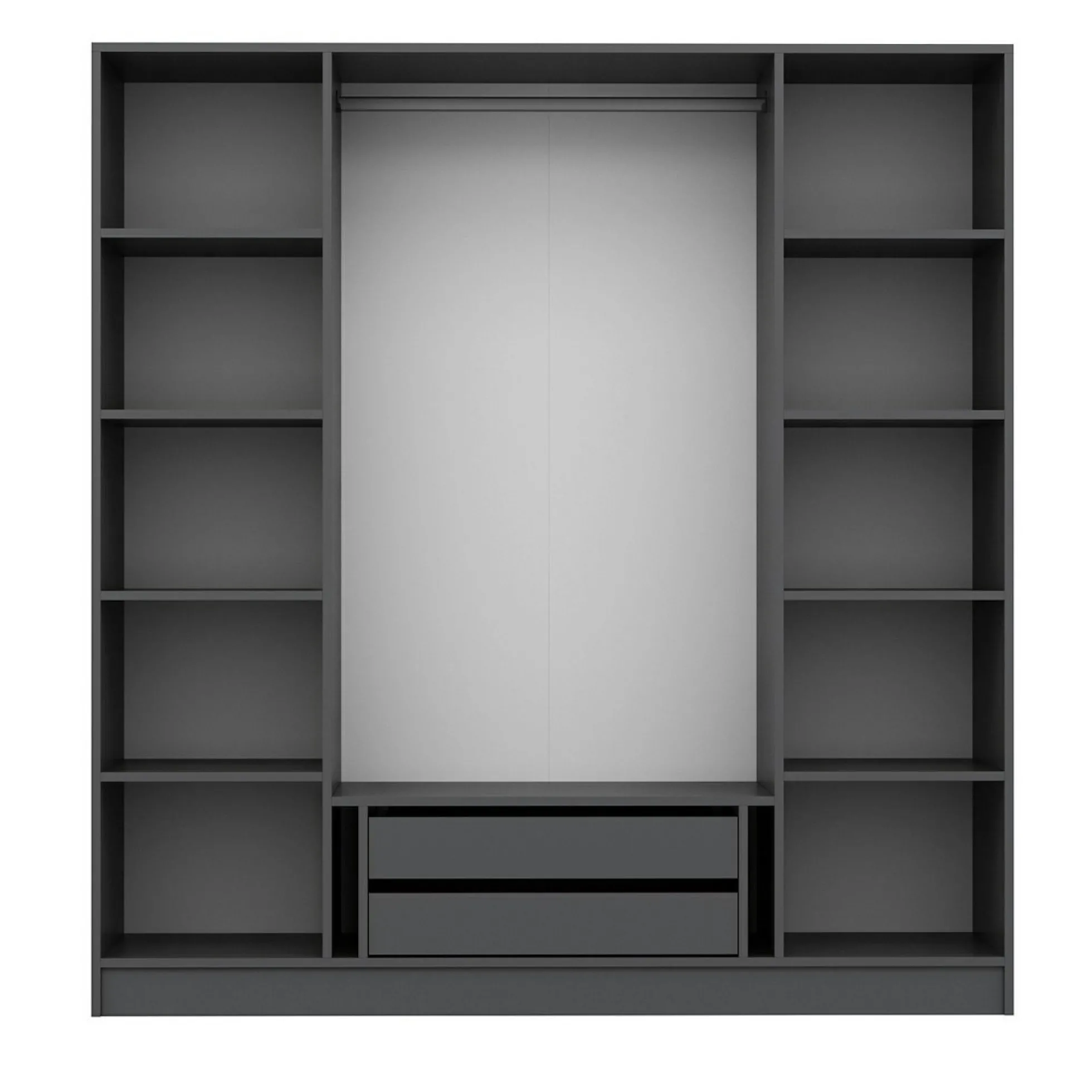 Armoire penderie grise 2 portes rainurées 2 vitrées BYRON