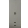 Armoire penderie grise 2 portes 2 tiroirs 80 cm BYRON