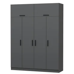 Armoire penderie grise 6 portes, 1 portant 2 tiroirs BYRON