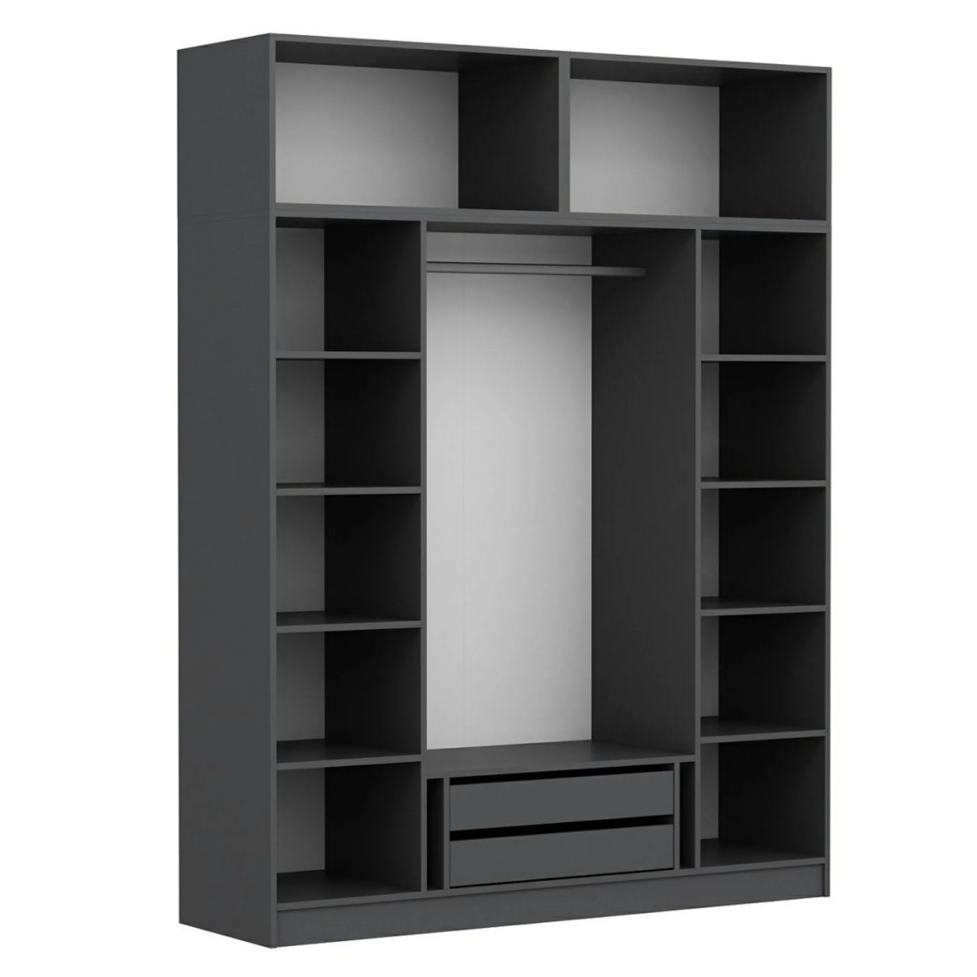 Armoire penderie grise 6 portes, 1 portant 2 tiroirs BYRON