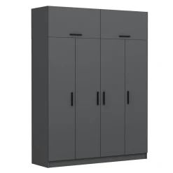 Armoire penderie grise 6 portes, 1 portant 2 tiroirs BYRON