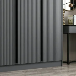 Armoire penderie grise 5 portes rainurées 3 portants BYRON