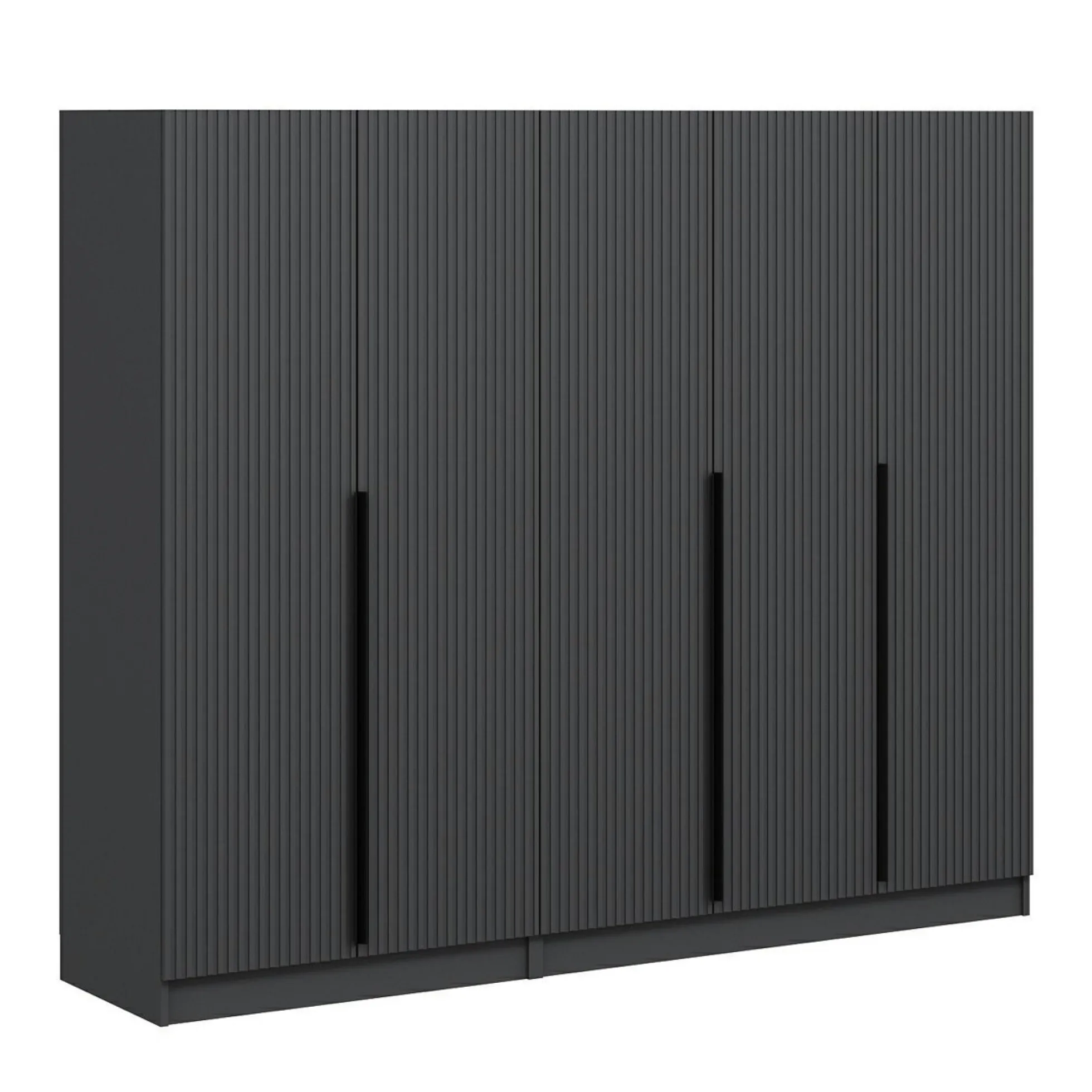 Armoire penderie grise 5 portes rainurées 3 portants BYRON