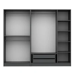 Armoire penderie grise 5 portes rainurées 3 portants BYRON