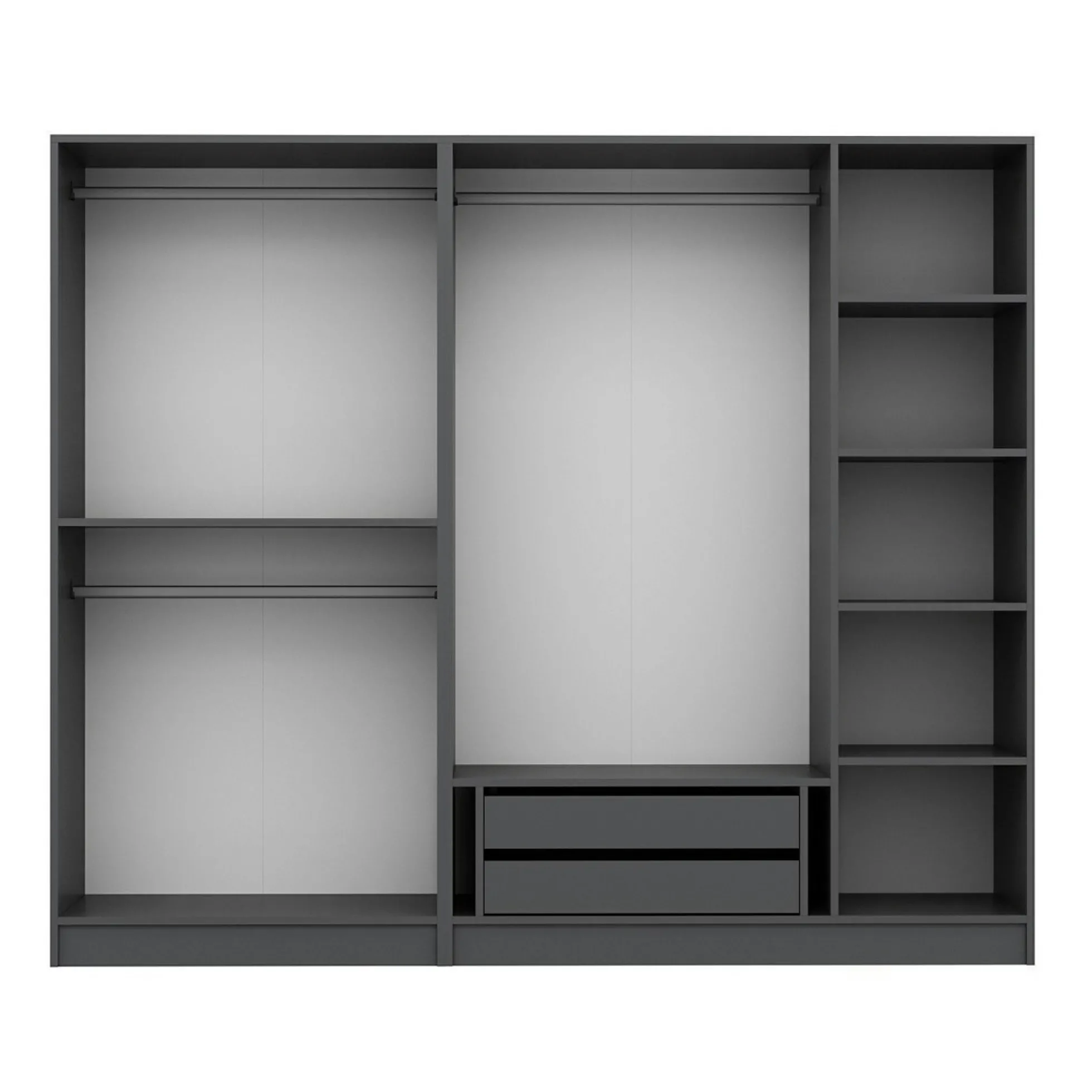 Armoire penderie grise 5 portes rainurées 3 portants BYRON