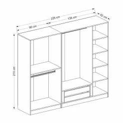 Armoire penderie grise 5 portes rainurées 3 portants BYRON