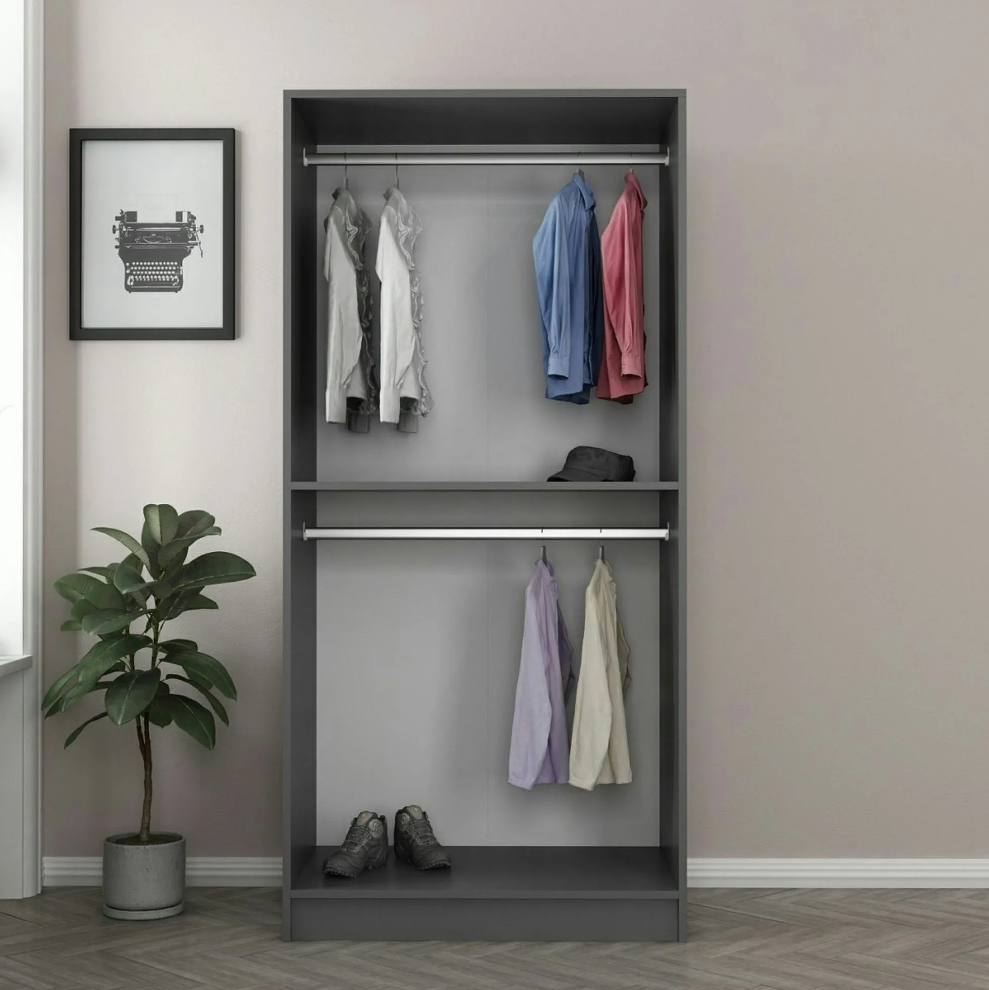 Armoire penderie grise vitrée - 2 portes H.210 cm BYRON