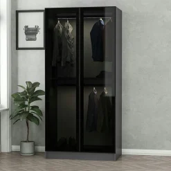 Armoire penderie grise vitrée - 2 portes H.210 cm BYRON