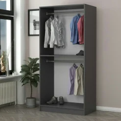Armoire penderie grise vitrée - 2 portes H.210 cm BYRON