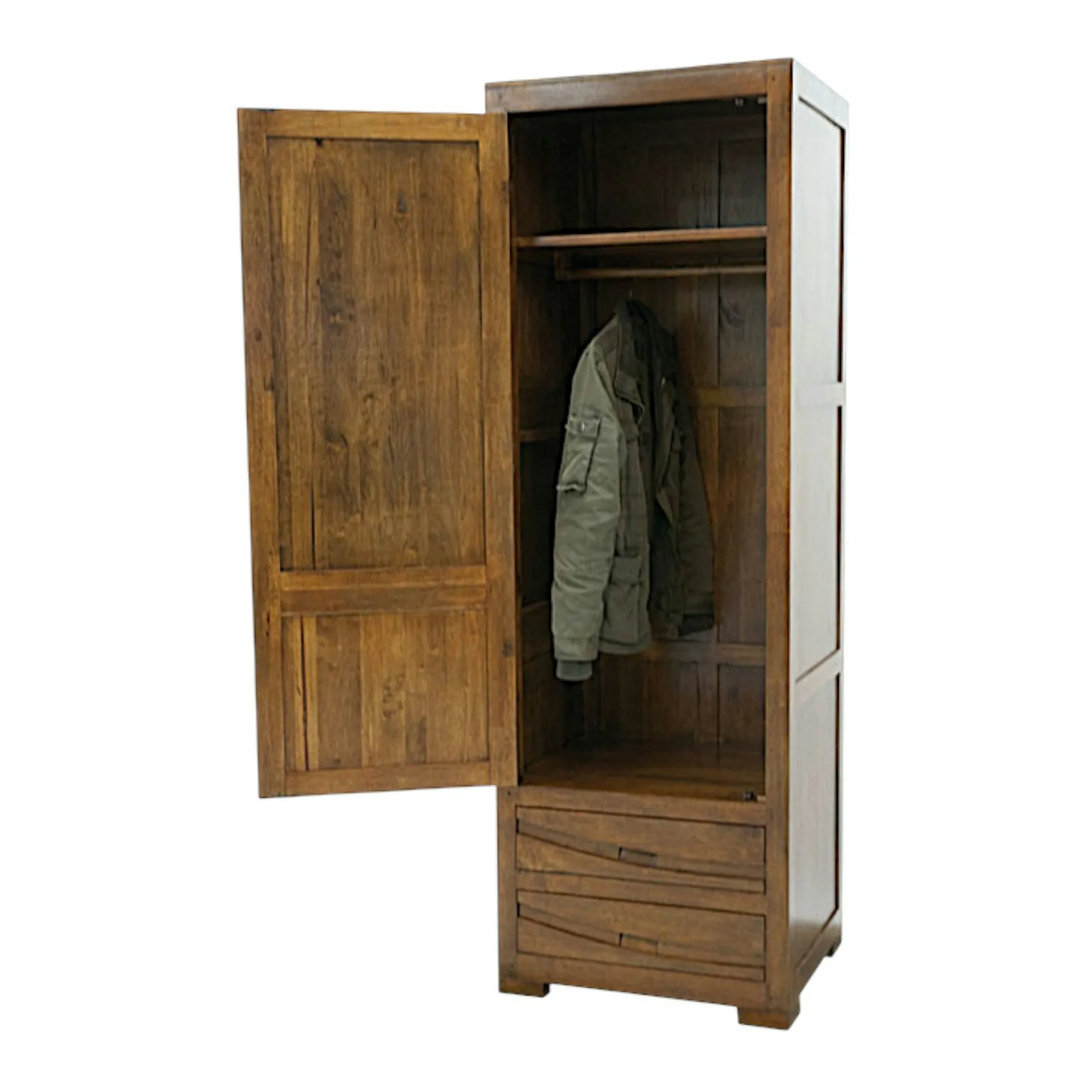 Armoire Penderie Hévéa 1 porte, 2 tiroirs 65x58x195cm NIAGARA