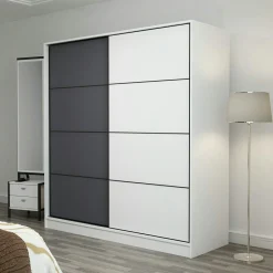Armoire penderie moderne blanc et gris L. 180 cm BYRON