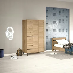 Armoire penderie moderne effet bois - 3 portes BYRON