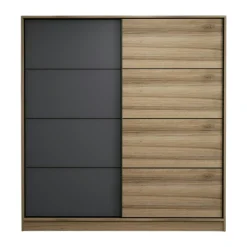 Armoire penderie moderne effet bois et gris L.180 cm BYRON