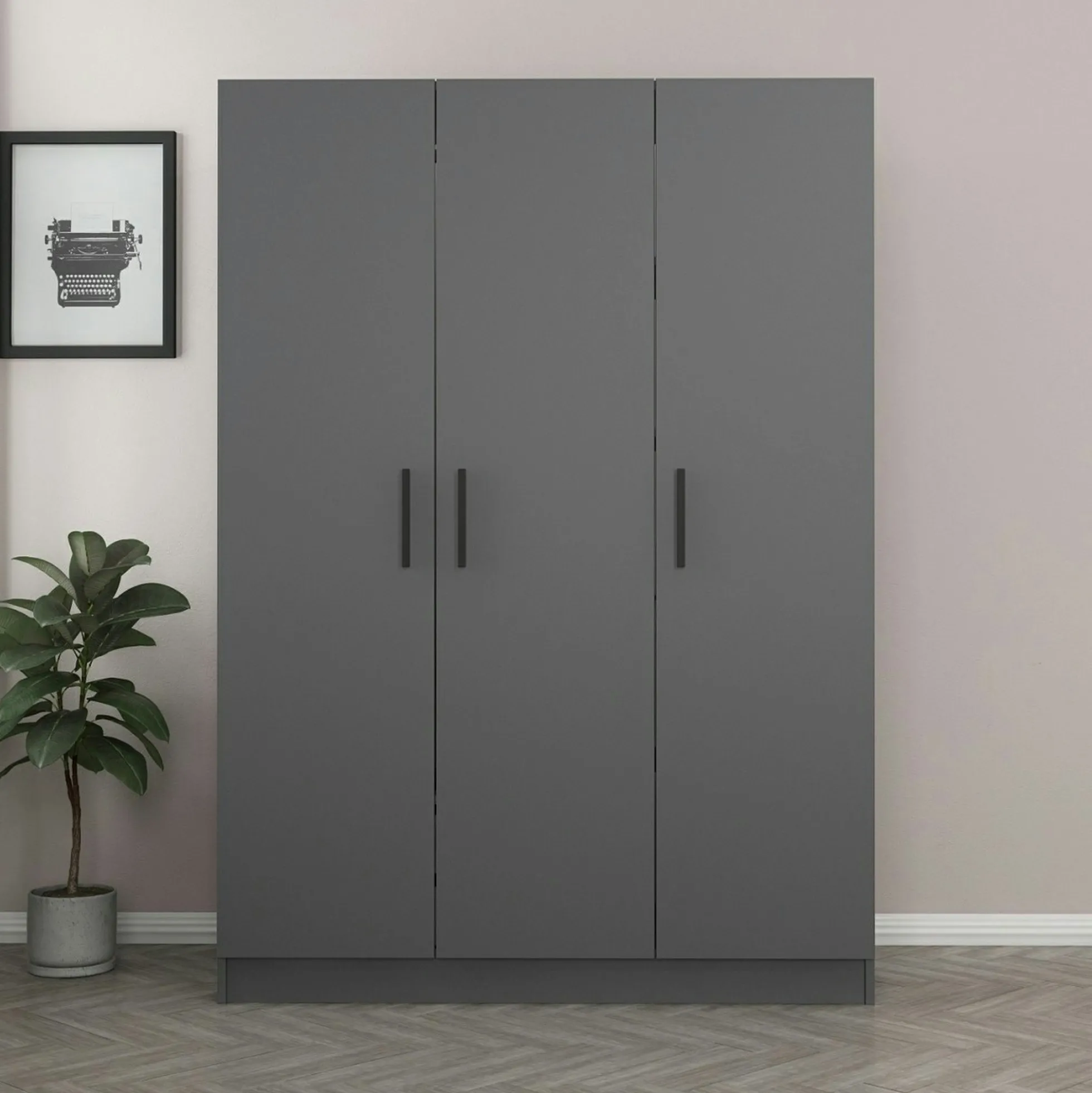 Armoire penderie moderne gris foncé - 3 portes BYRON