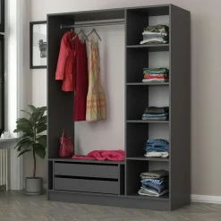 Armoire penderie moderne gris foncé - 3 portes BYRON