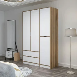 Armoire penderie moderne - 4 portes blanches L.140 cm BYRON