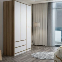Armoire penderie moderne - 4 portes blanches L.140 cm BYRON