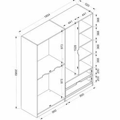 Armoire penderie moderne - 6 portes blanches L.185 cm BYRON