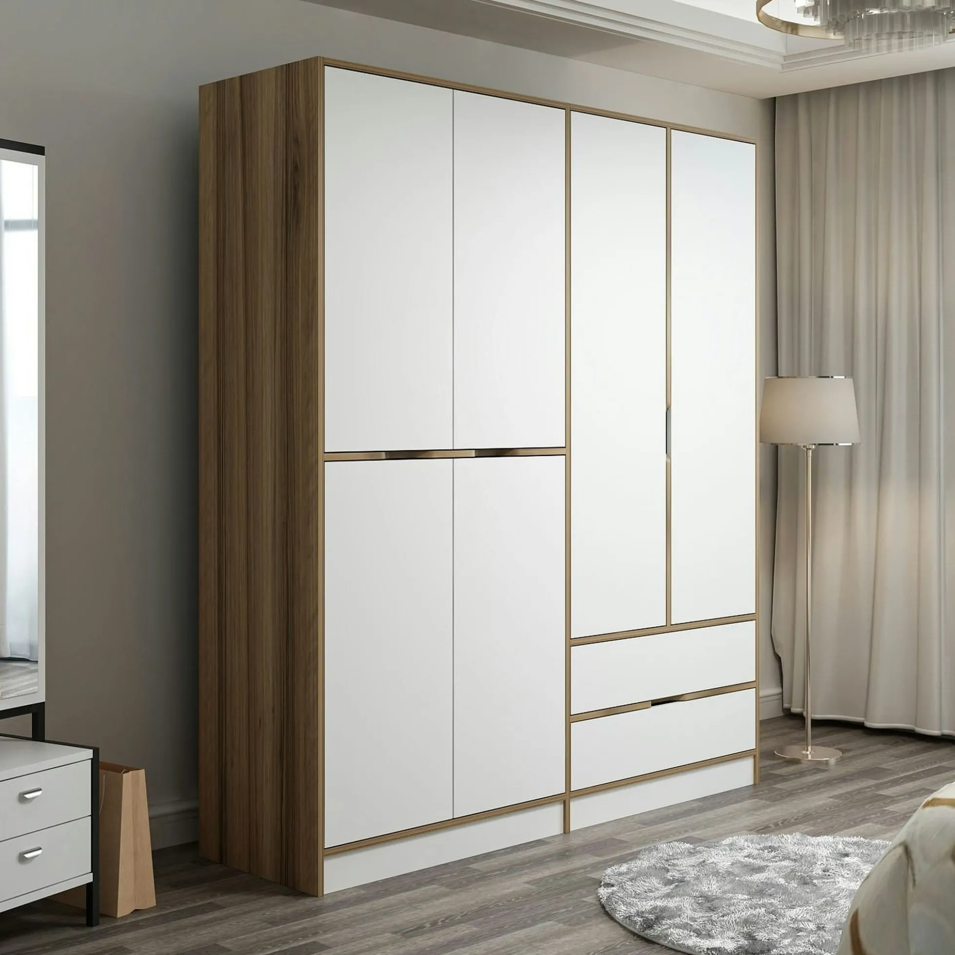 Armoire penderie moderne - 6 portes blanches L.185 cm BYRON