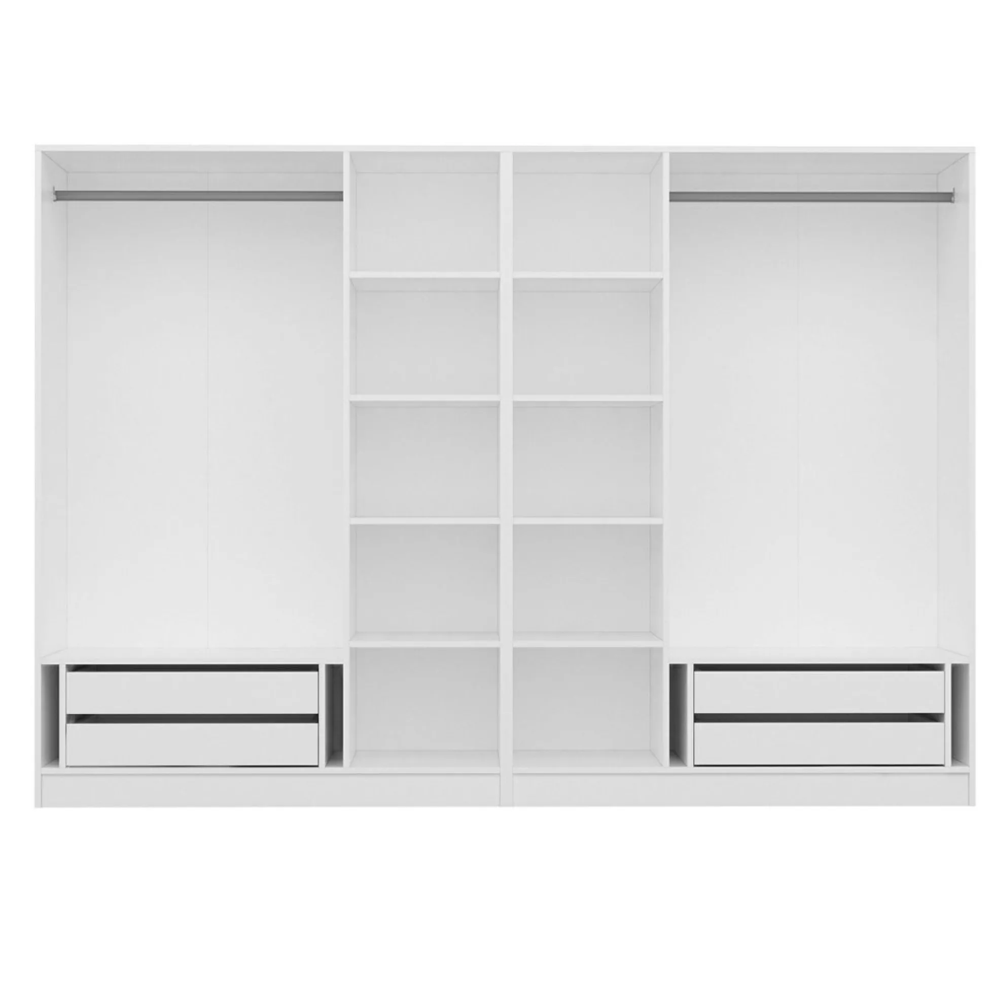 Armoire penderie ouverte blanche 2 portants 4 tiroirs BYRON