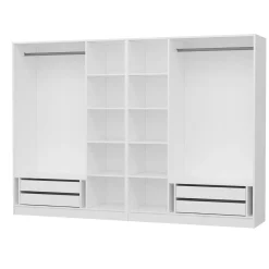 Armoire penderie ouverte blanche 2 portants 4 tiroirs BYRON