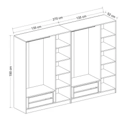 Armoire penderie ouverte blanche 2 portants 4 tiroirs BYRON