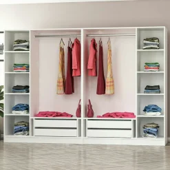 Armoire penderie ouverte blanche 2 portants 4 tiroirs BYRON