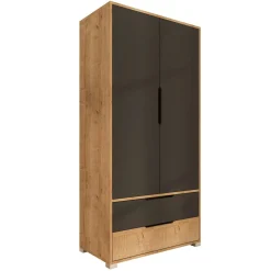 Armoire penderie 2 portes anthracite et effet bois BYRON