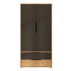 Armoire penderie 2 portes anthracite et effet bois BYRON