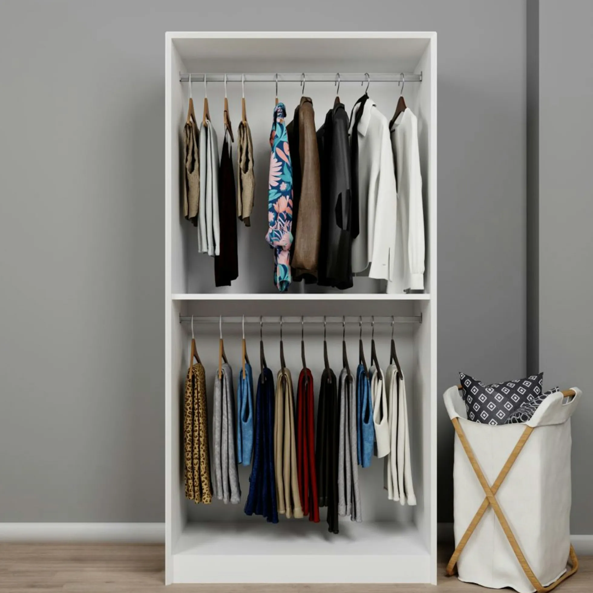 Armoire penderie 2 portes blanche, détail encadrement BYRON