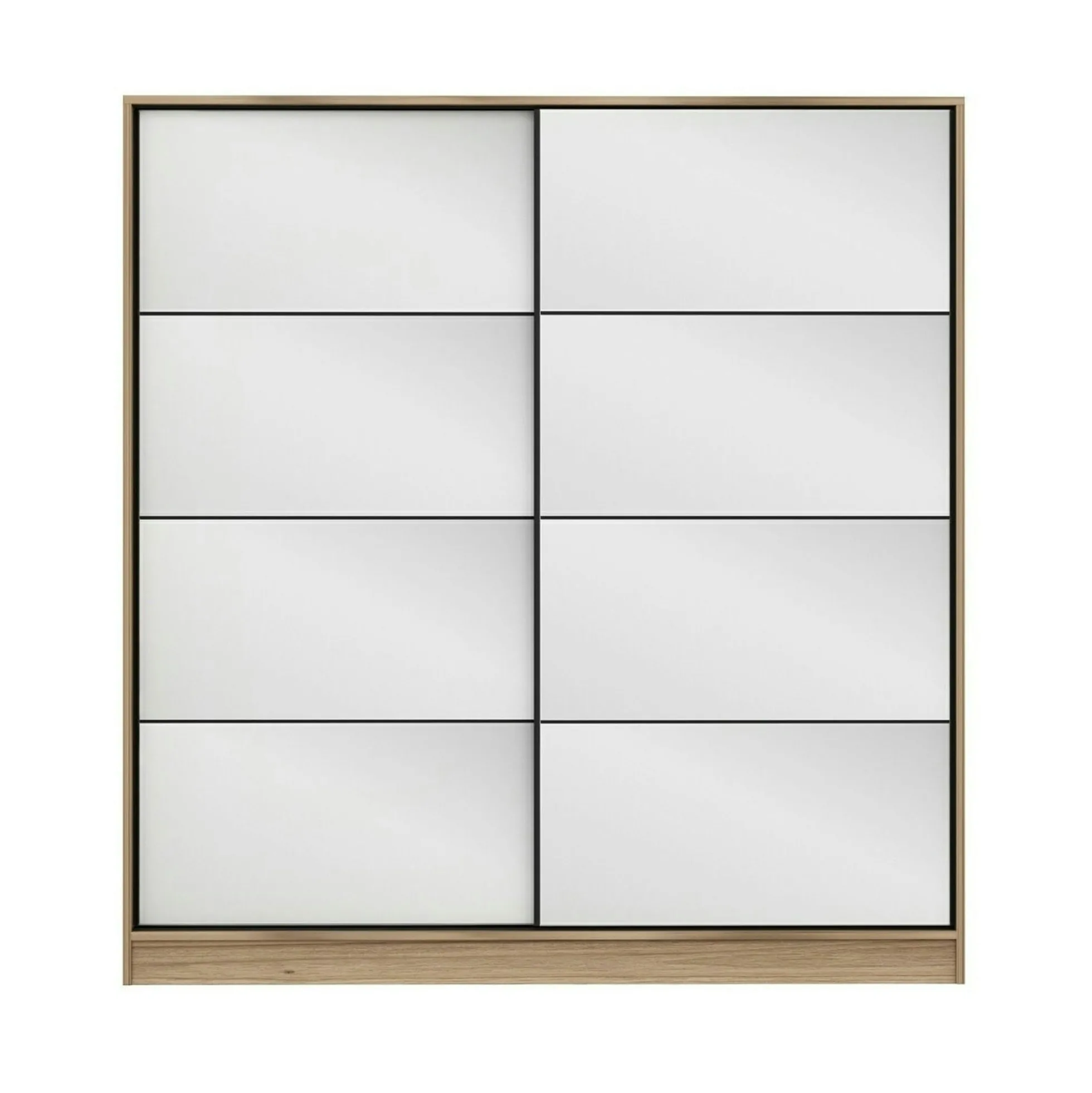 Armoire penderie portes coulissantes, effet bois & miroir BYRON