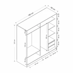 Armoire penderie portes coulissantes, effet bois & miroir BYRON