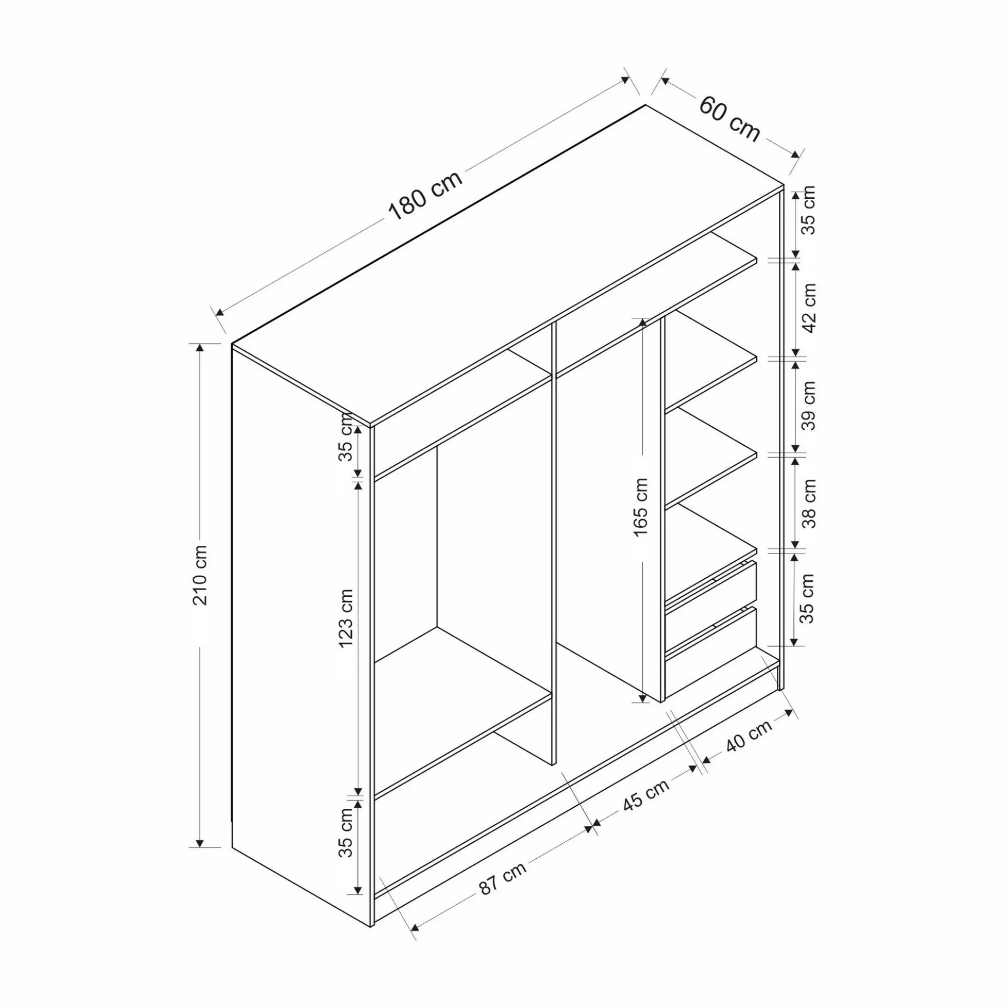 Armoire penderie portes coulissantes, effet bois & miroir BYRON