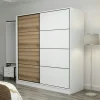 Armoire penderie à portes coulissantes, blanc & effet bois BYRON